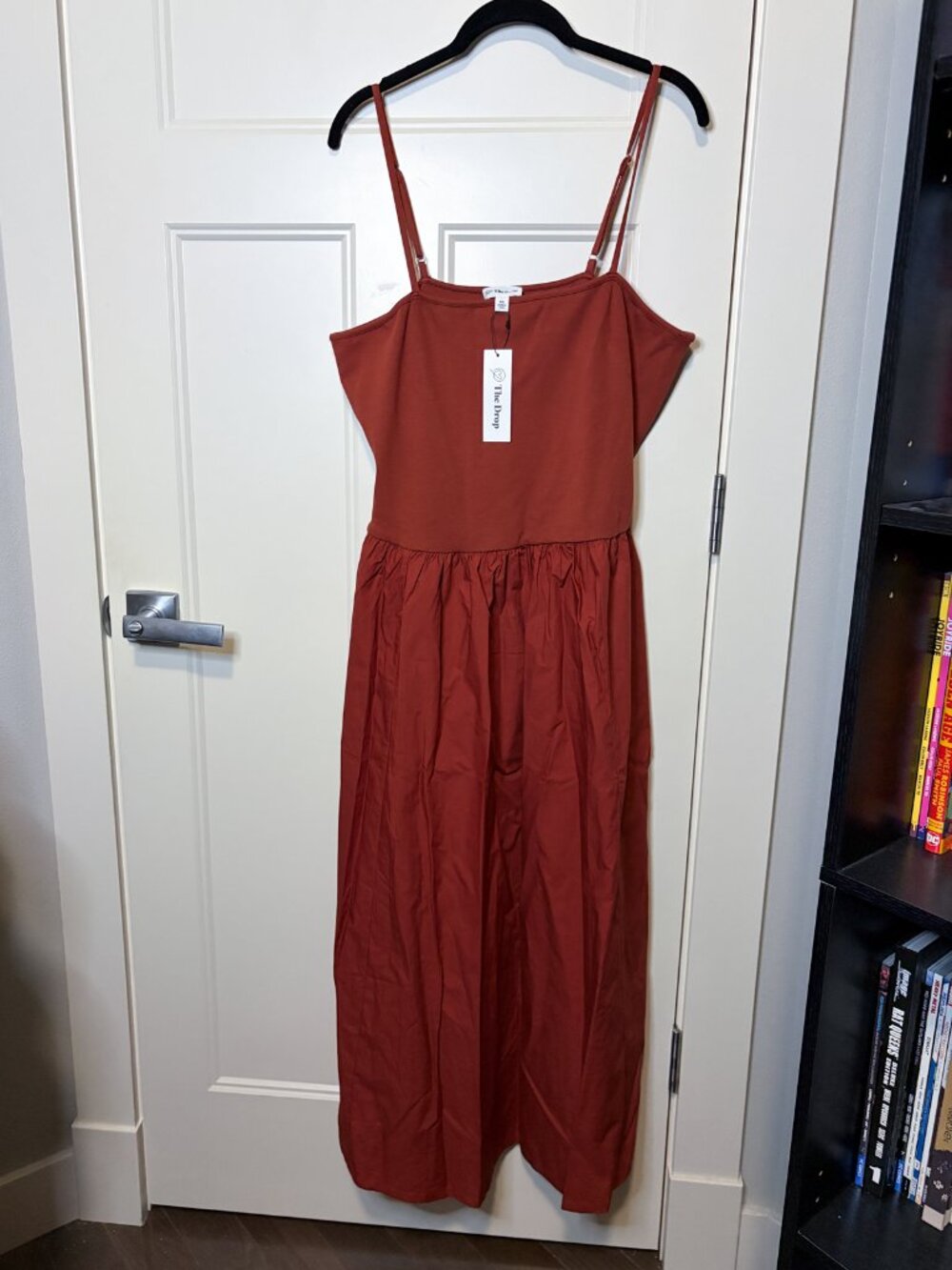 NWT The Drop XXL Rust Mixed Media Adjustable Strap Midi Dress w Pockets - Picture 2 of 11